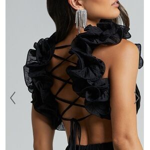 NWT Showpo MARIELLY MAXI Black Lace Up Ruffle Dress